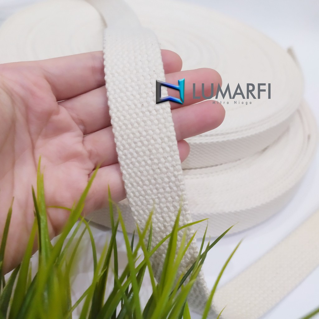 

Tali Webbing Cotton Tali Bisban Cotton Tas 2,5 cm Putih Tulang BW Natural [METERAN]