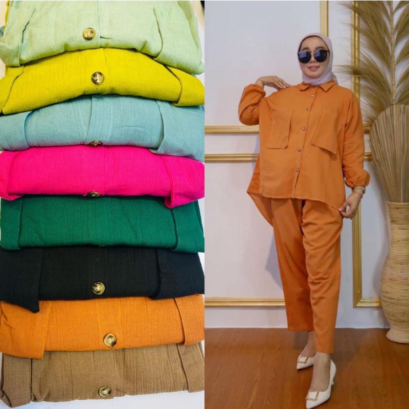 One Set Tunik kantong Matt Katun Linen Crinkle Good Quality