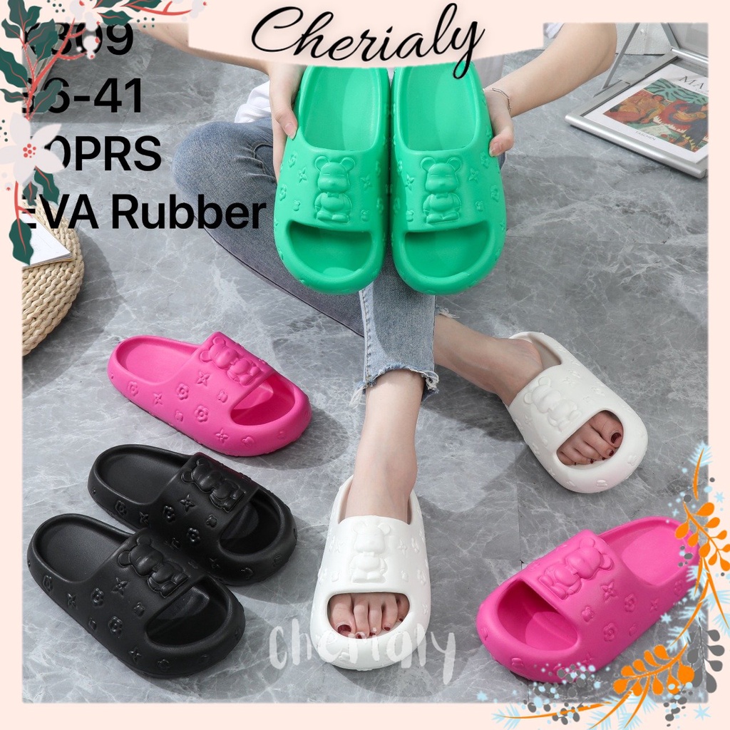 EVA Sandal Slop Wanita Bahan Spons Super Ringan Empuk Karet Lembut Sol Tebal Anti Slip Motif Bear BALANCE X809