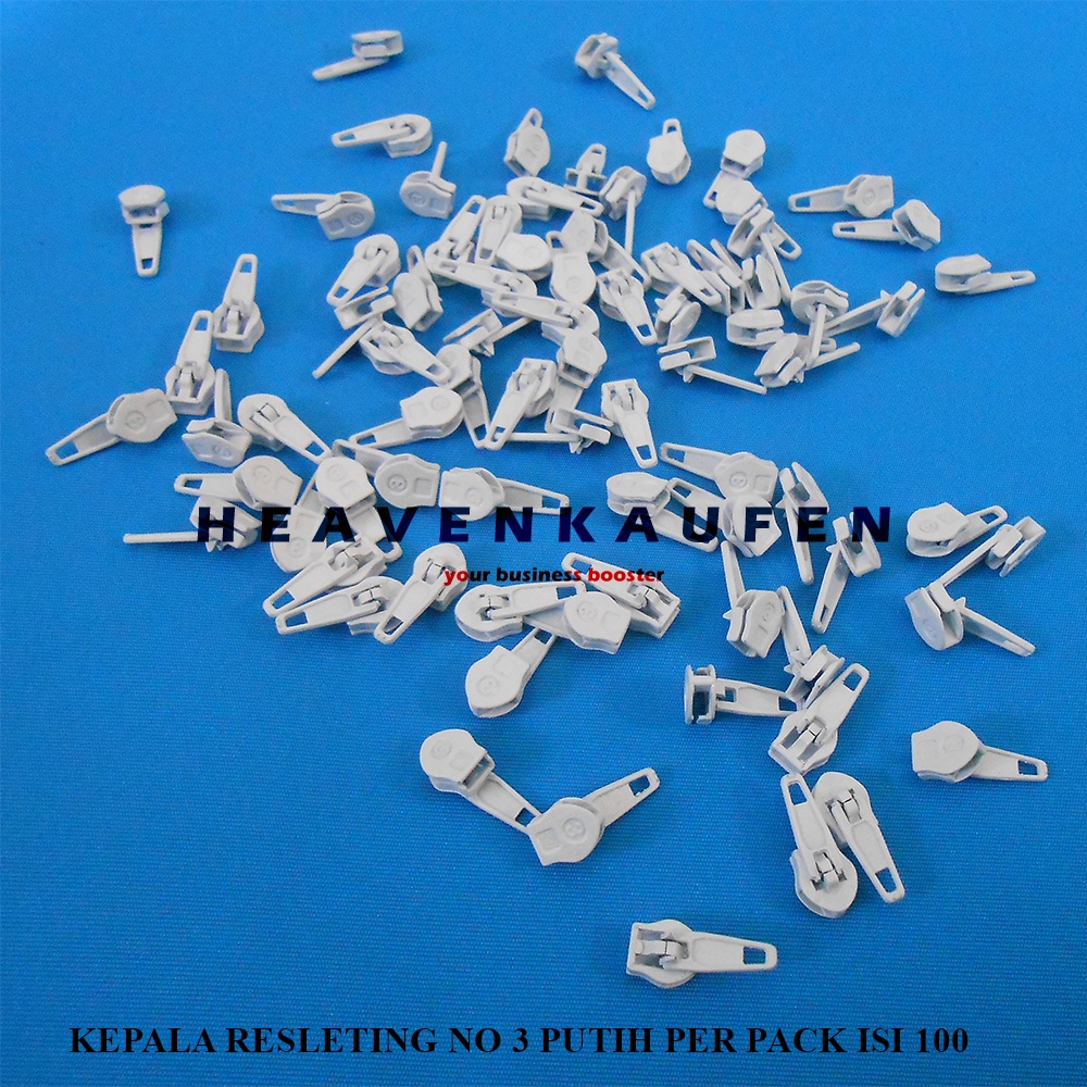 Kepala Resleting Zipper Head Kecil No 3 Warna Putih Murah Harga Per Pack isi 100 Pcs