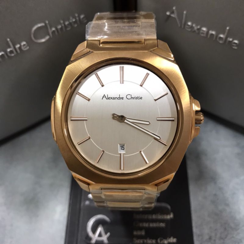 Jam Alexandre Christie AC 8611 MD BRG Pria Rantai Rosegold Bulat