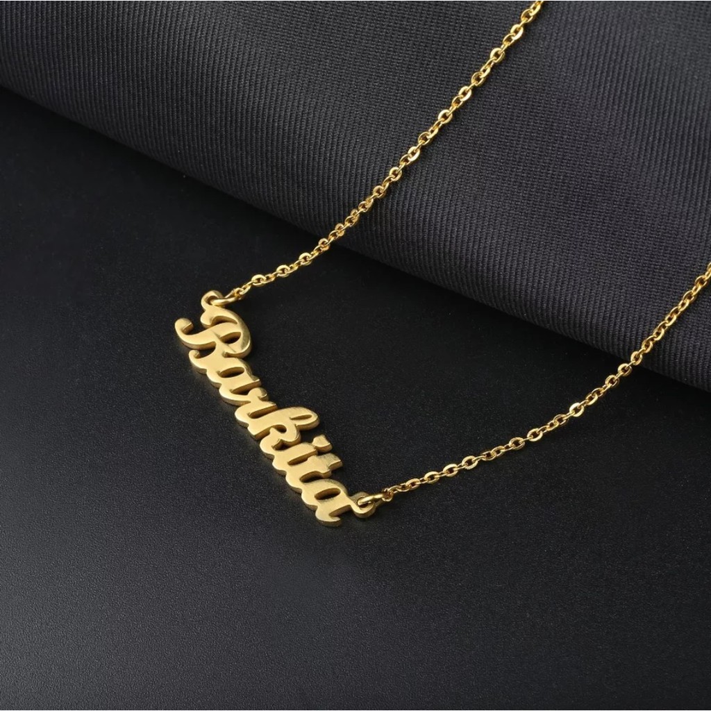 Liontin kalung nama custom lapis emas silver gold rosegold aksesoris fashion wanita korea arab