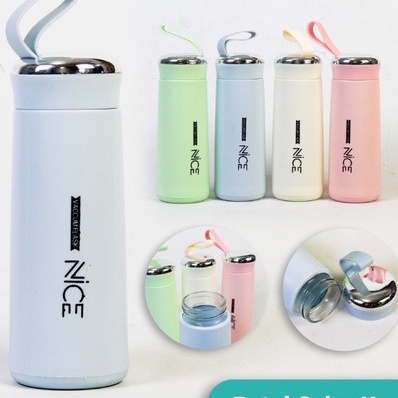 botol minum gelas kaca vacumm flask nice 400ml BPA FREE