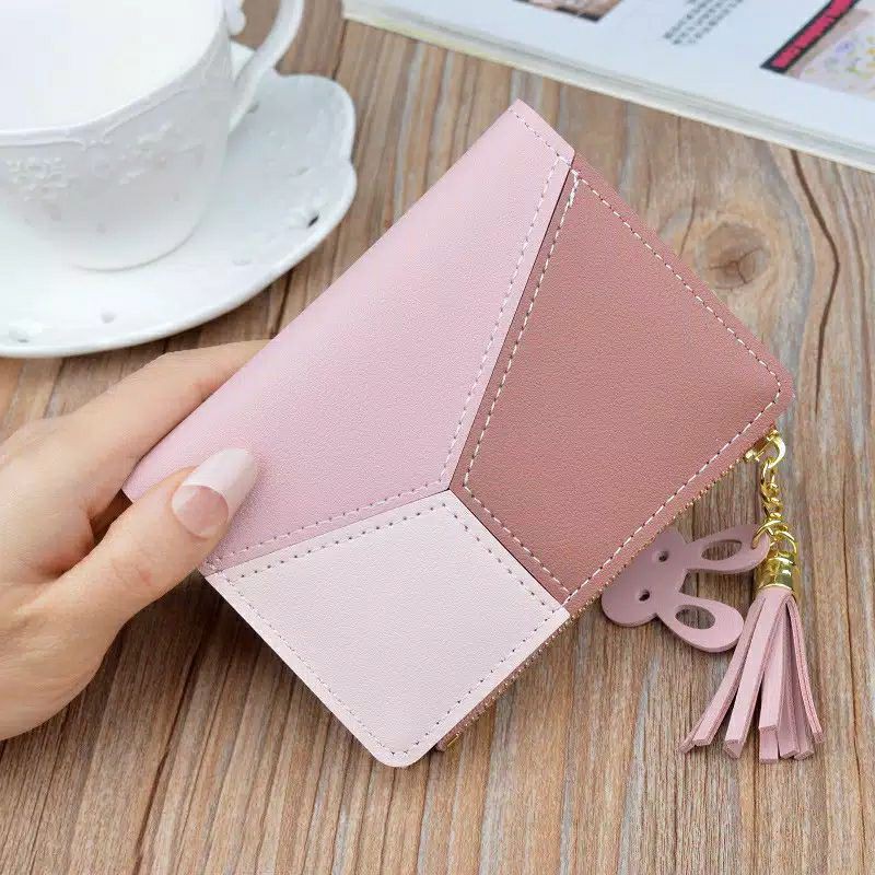 Dompet Wanita Lipat Diagonal Black Pendek Korean Wallet