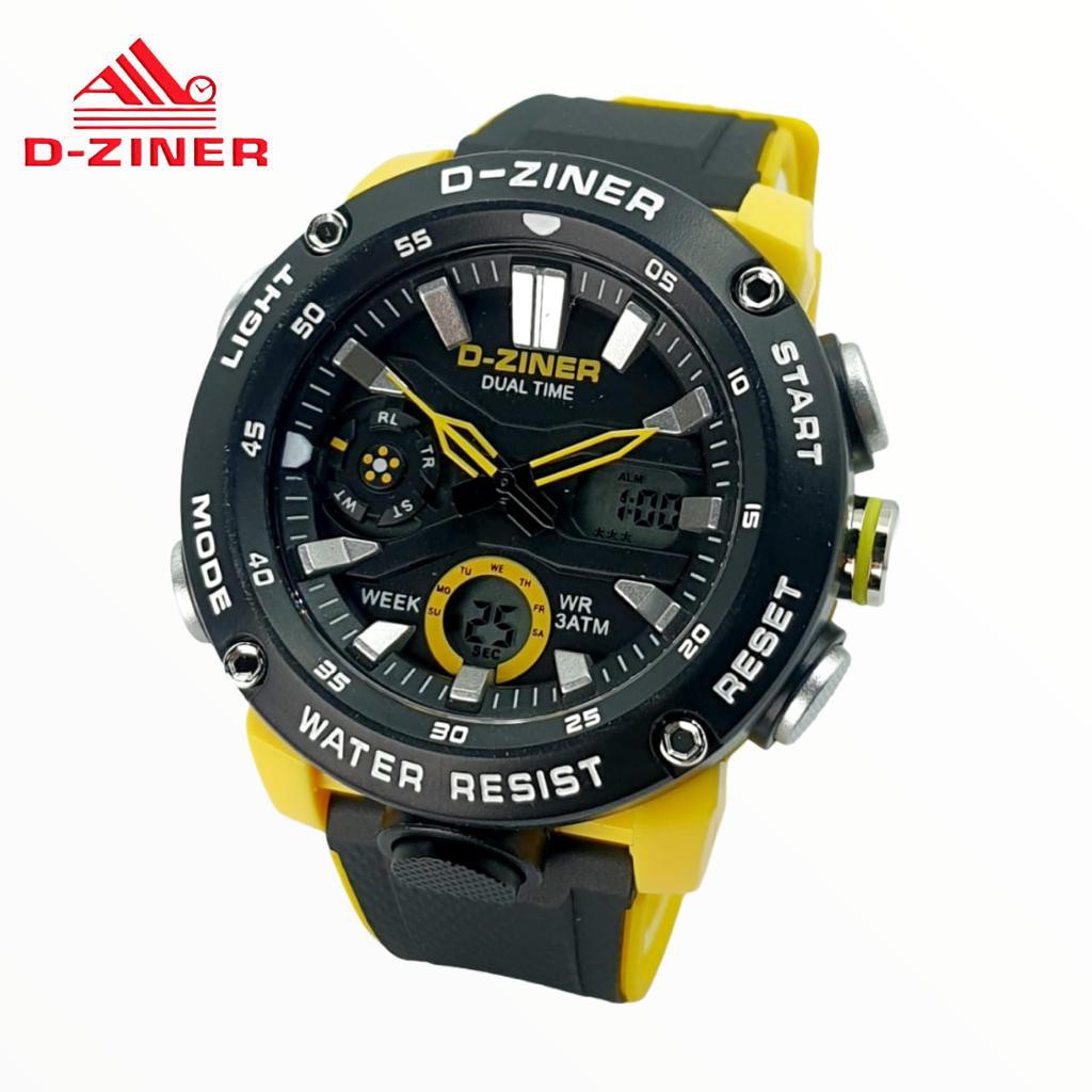 Jam Tangan Pria D-Ziner 8263 Double Time Tali Rubber Waterproof