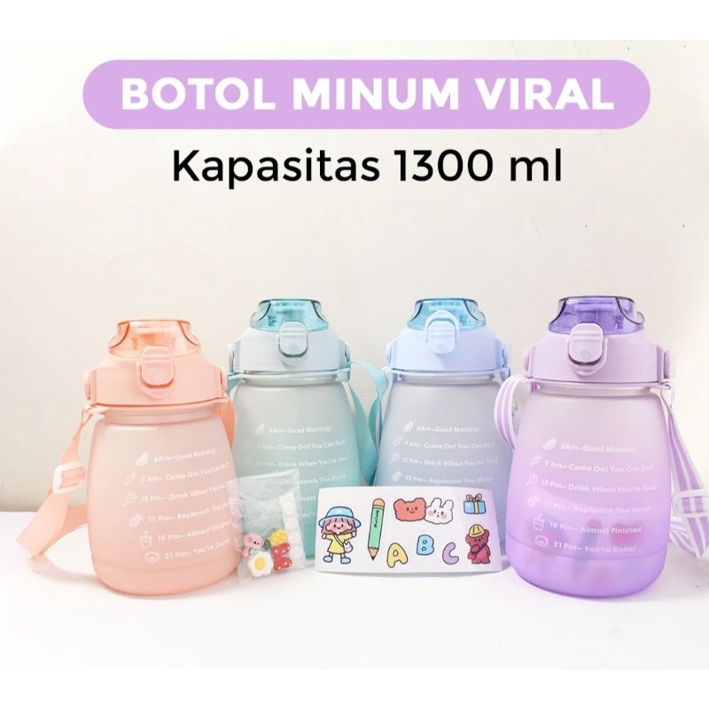 Botol Minum 1.3 Liter &amp; 2 Liter Botol Minum Viral Botol Pelangi Botol Minum Motivasi