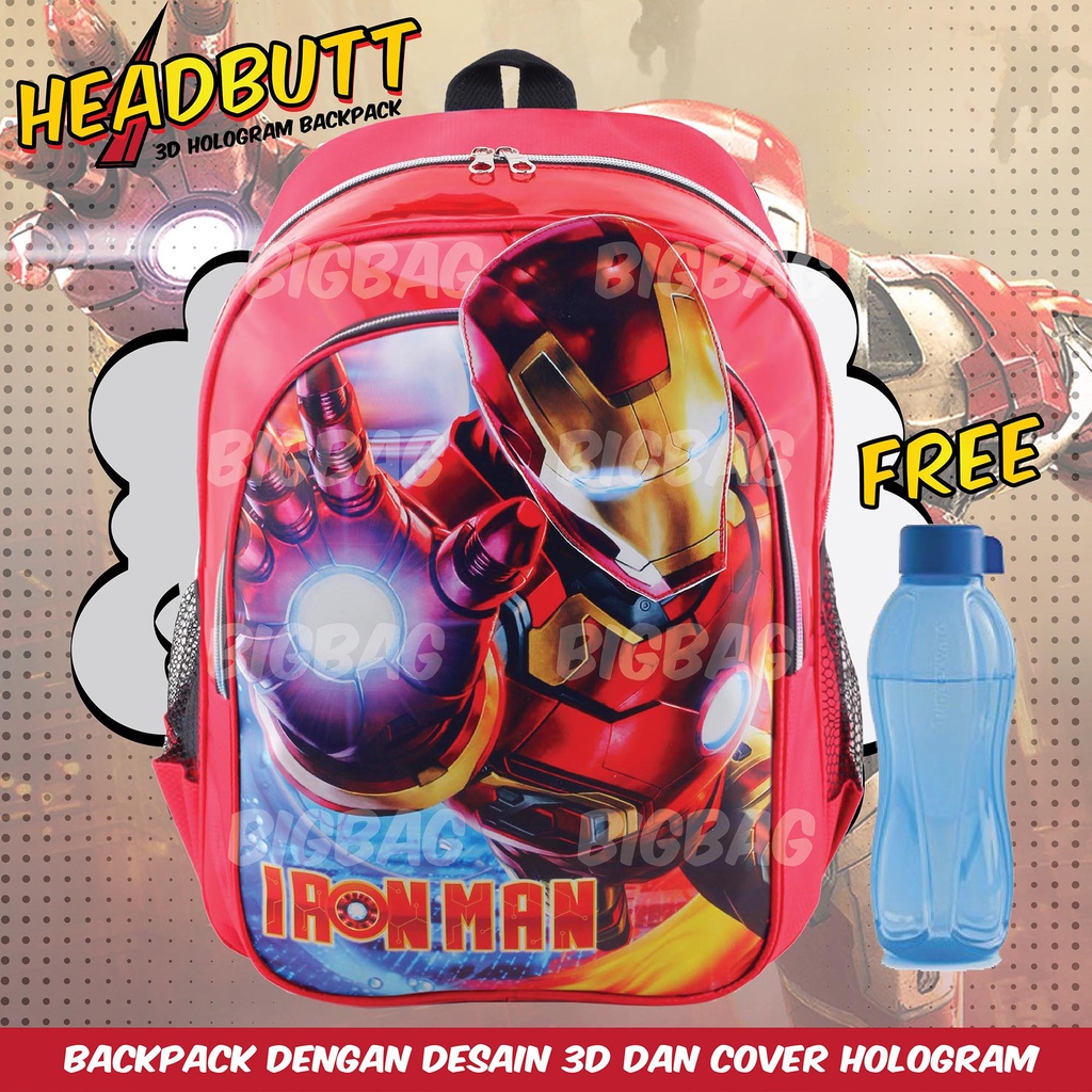 PTS - Ransel Sekolah Anak Cowo / Laki Laki Karakter - SUPERMAN - HEADBUT HOLOGRAM - COOL BACKPACK + FREE BOTOL