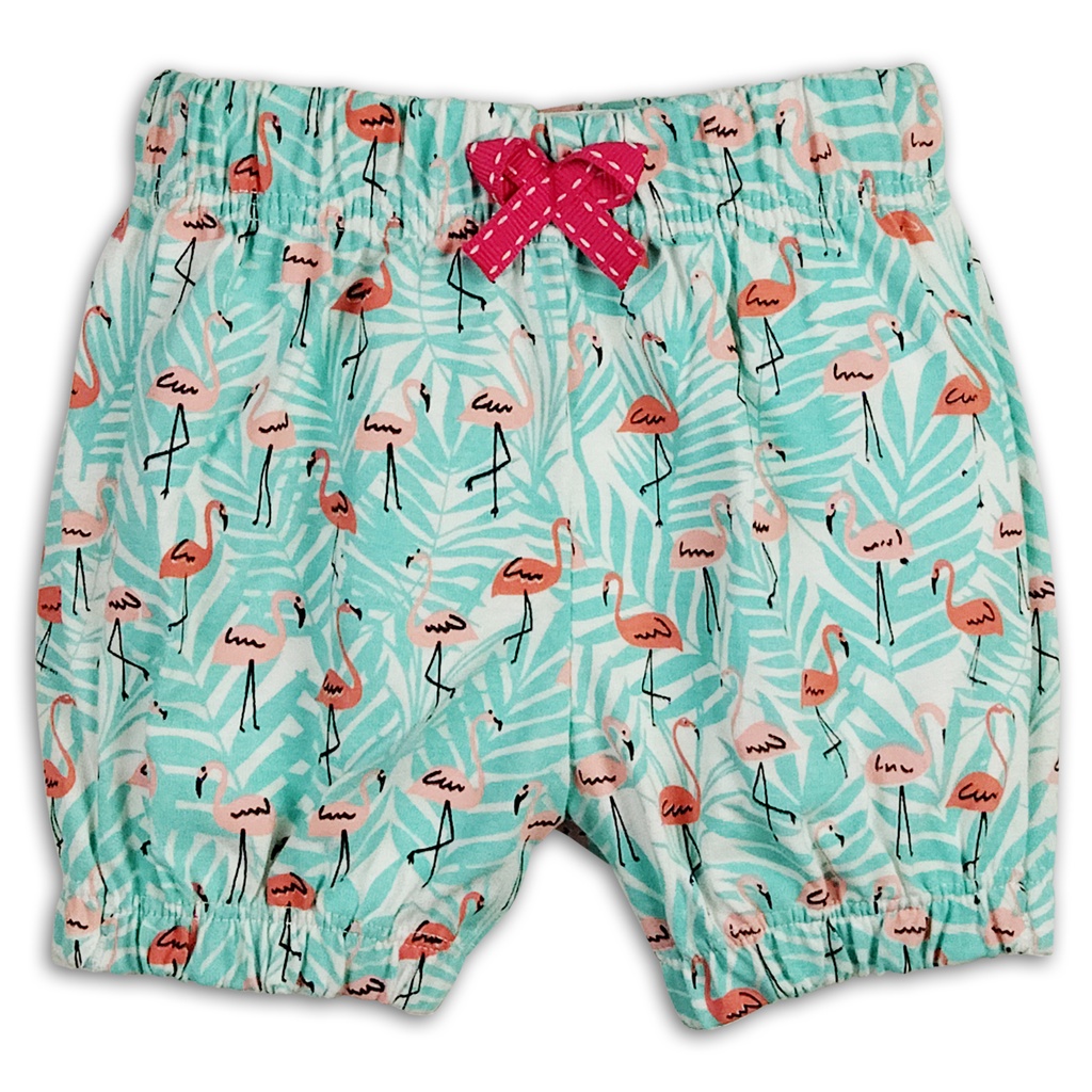 Bearhug Celana Pendek Bayi Perempuan Premium Full Printing XCD6 Cardet 6-18 Bulan-Hijau-Flamingo