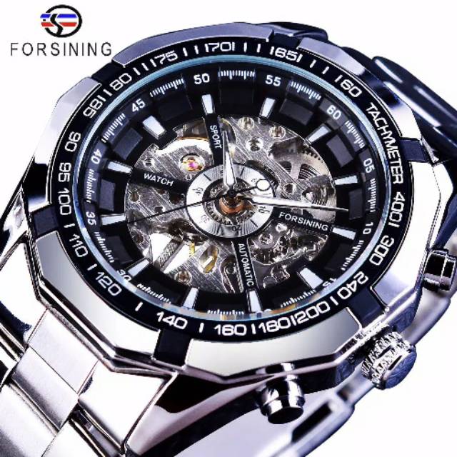 Forsining Automatic Skeleton Stainless Silver black