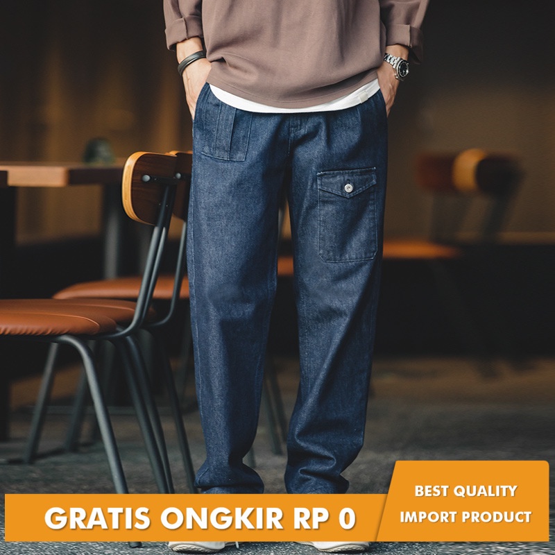 Madden Alat Tinggi Pinggang Profil Erge Tannin Diwashed Jeans Kurka Lurus Naples Trouser Pria