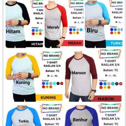 Noveli wear - Kaos polos reglan Abu Misty kombinasi lengan 34 Warna | kaos seragam raglan pria dan wanita