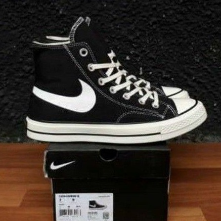 SEPATU CONVERSE 70S HIGH X NIKE SWOOSH BLACK WHITE 100% BNIB GRADE ORIGINAL MADE IN VIETNAM SEPATU S