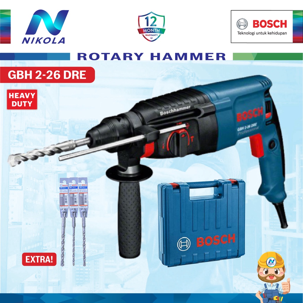 GBH 2-26 DRE Bosch Demolition Rotary Hammer / Bor Bobok Beton GBH2-26 + 3 DRILL SET