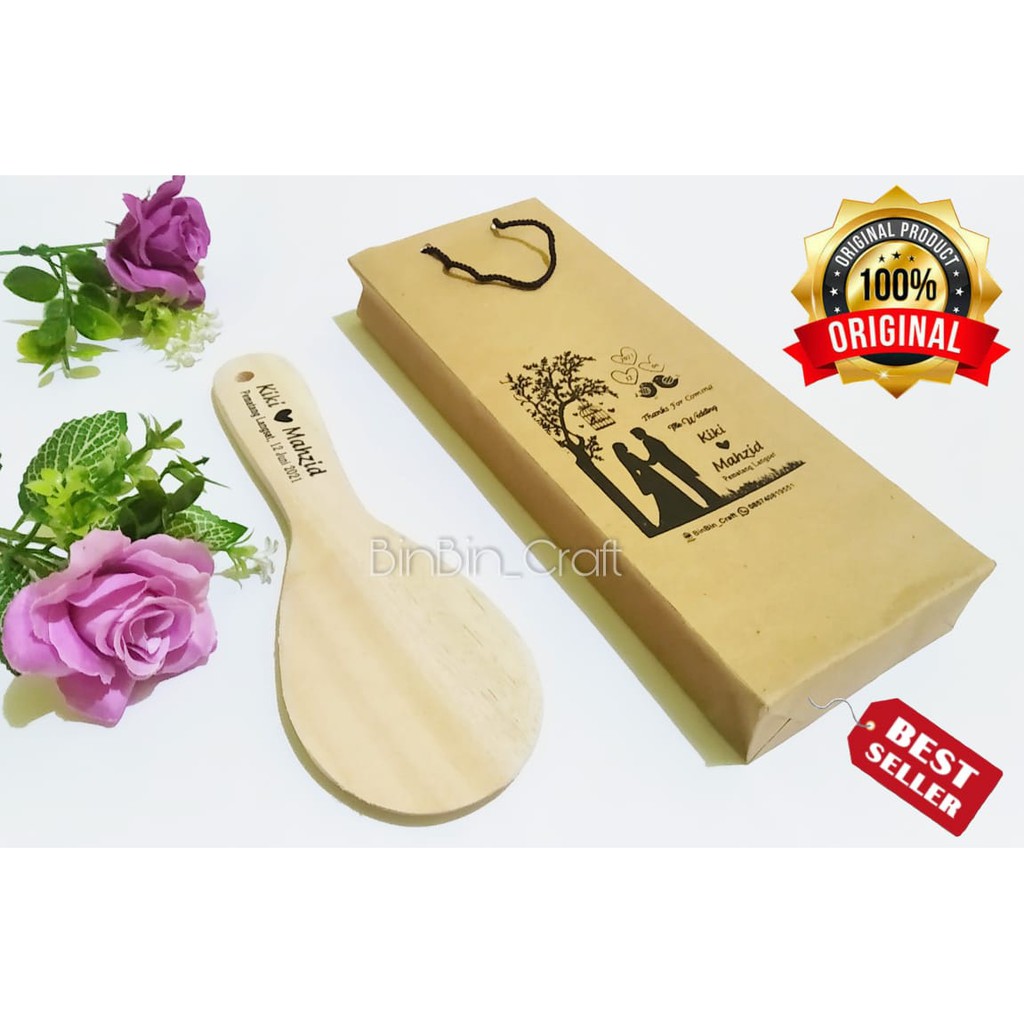 Souvenir Pernikahan Murah Centong Kayu Kemas Tas Paperbag Cetak Sablon Custom Sovenir Pernikahan Mur