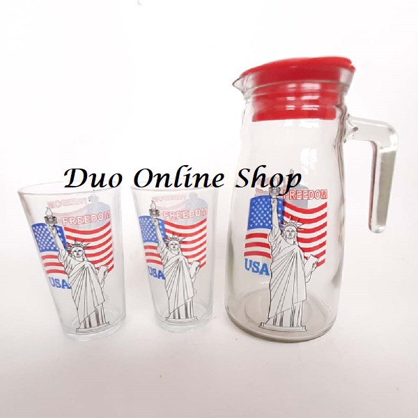 Paket Drink Set 1pitcher dan 2gelas Printing Anti Gores