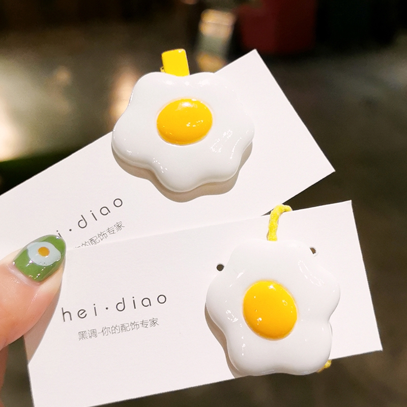 Girl Personality Fried Egg Hair Rope Hair Clip Set Korean Version of Cute Poached Egg Side Chuck Rope