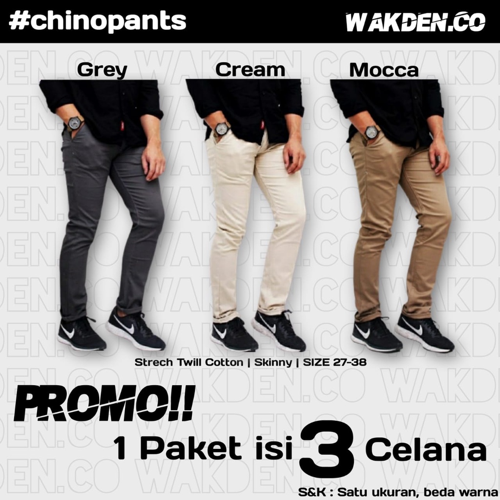 promo spesial 3 pcs hanya 100 ribu/satu paket celana cino/chino/chinos panjang pria best seller paling laris/paling murah