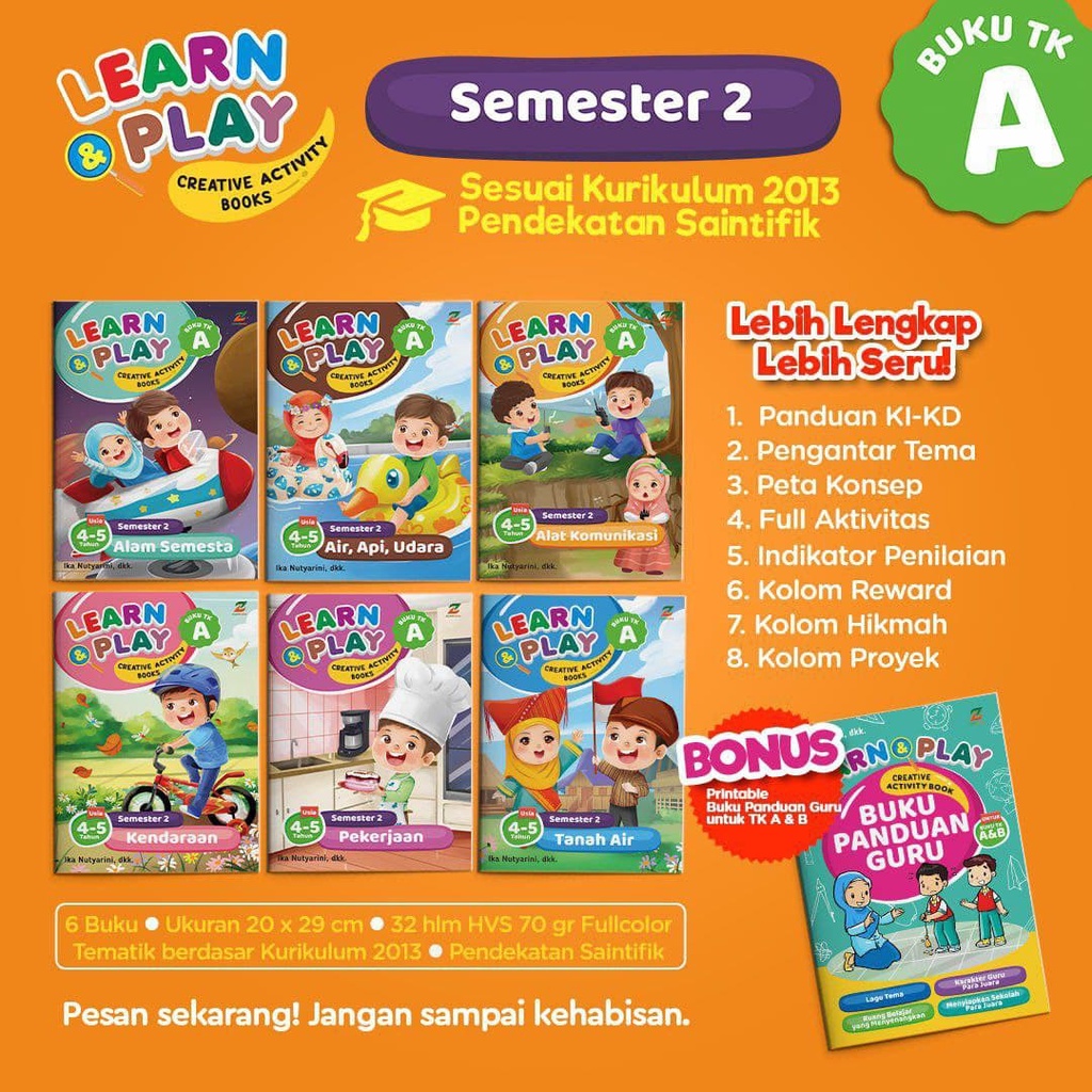Buku Paket Tematik untuk TK A dan TK B : Learn &amp; Play (Bonus Buku Panduan)
