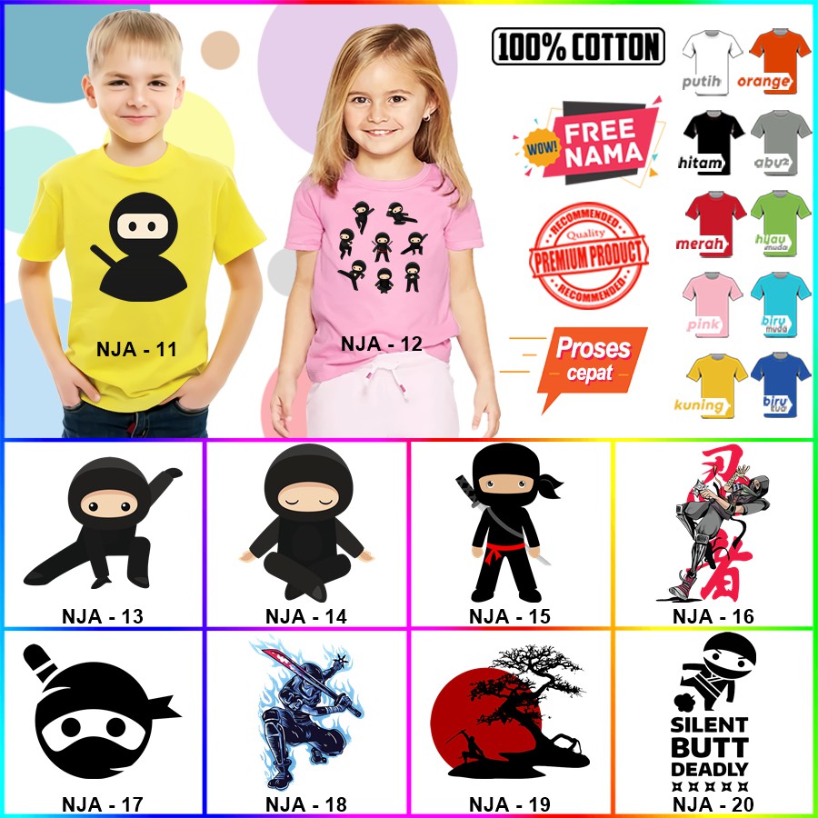 Baju Kaos ANAK DAN DEWASA NINJA COUPLE (FREE NAMA)