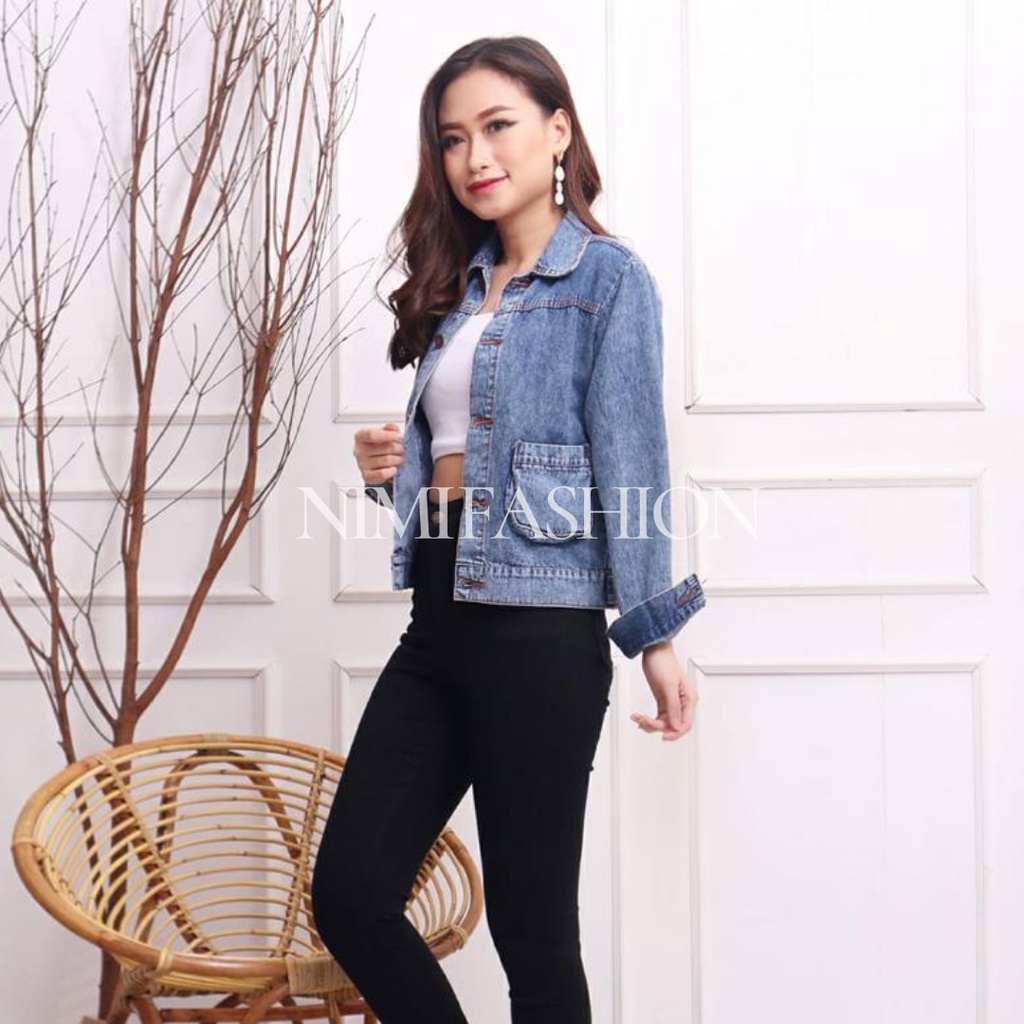 Jaket Denim Wanita Crop Alexa Jacket Jeans Wanita Crop