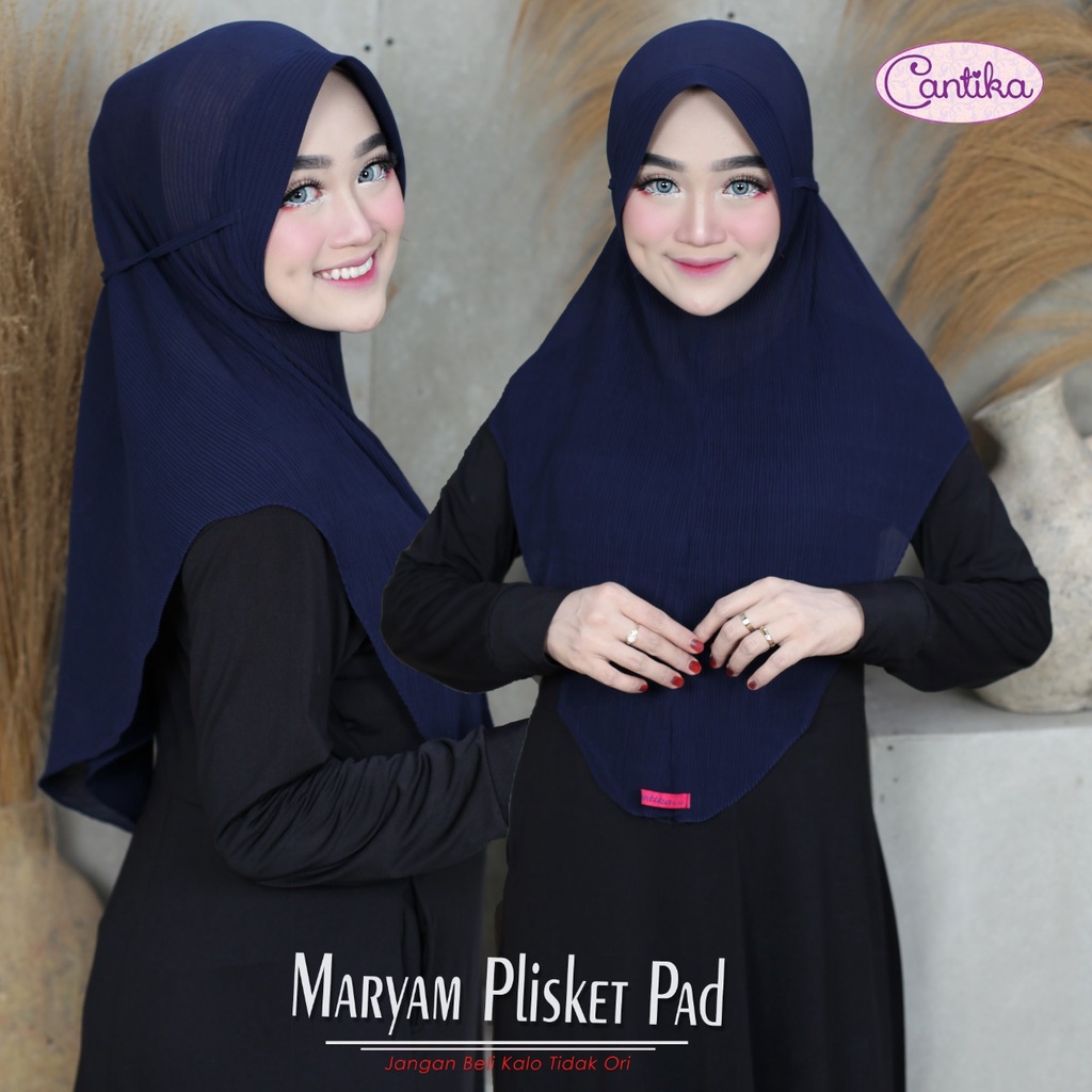 Jilbab Instan Maryam Pad Tali Plisket Ceruti Ori Cantika-NAVY