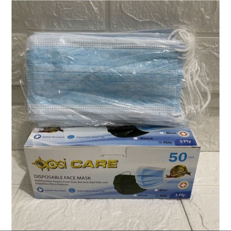 Masker OPSI CARE 3ply biru 50pcs earloop with box