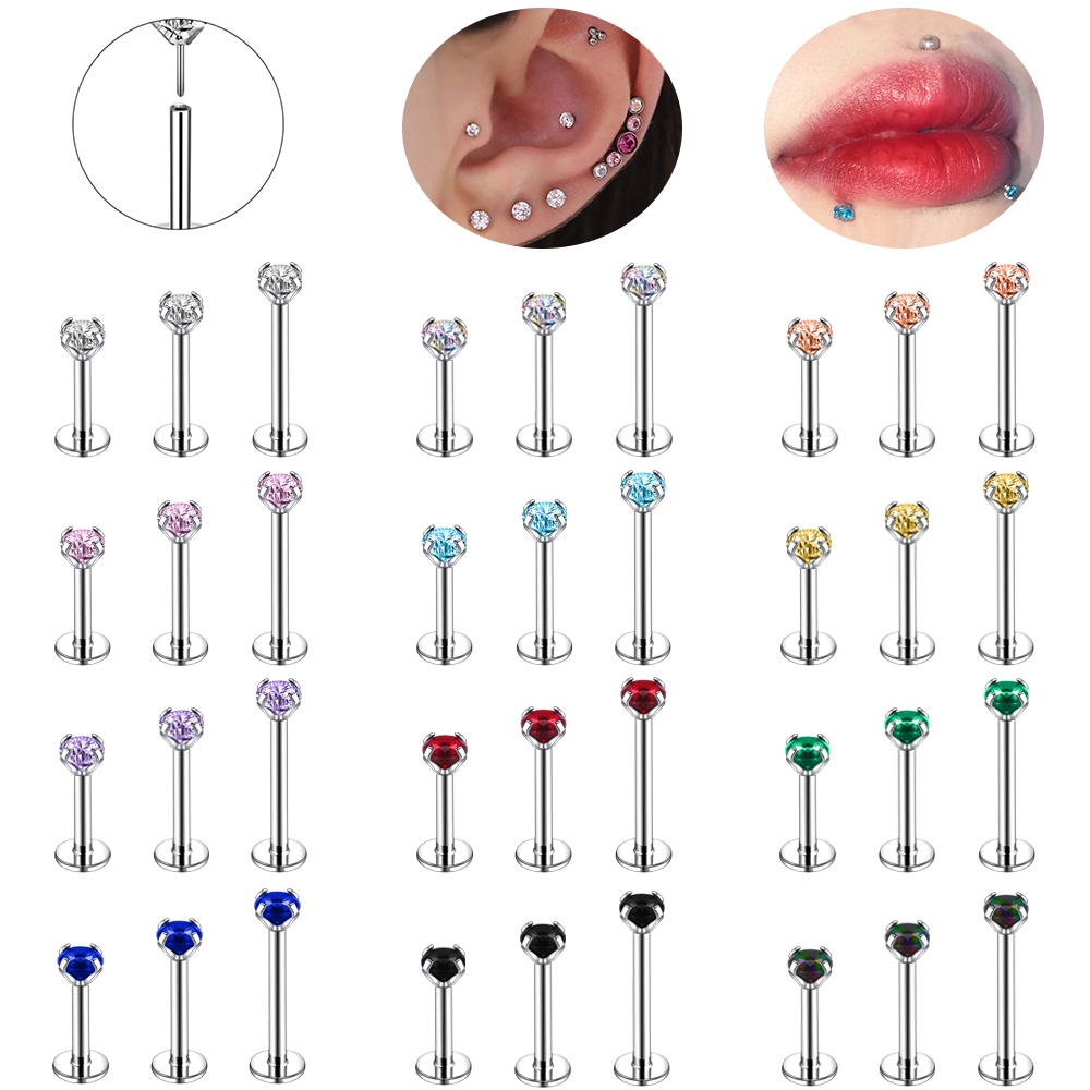 1pc Anting Tindik Bibir Bahan Stainless Steel Aksen Kristal