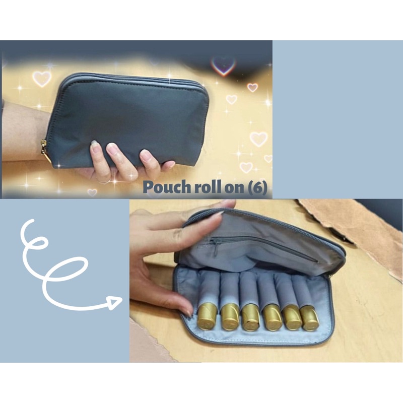 Tas Essensial Oil Pouch Bag Roll On Abu-Abu Grey isi 6+