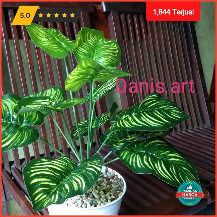 Dekorasi Rumah Tanaman Aglonema Palsu/ Keladi Kuning/ Keladi Palsu/ Bunga Plastik Premium