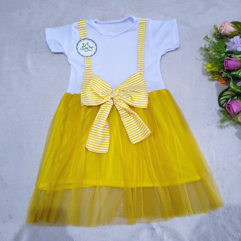 Dress Anak 2 3 Tahun Cewek perempuan Gaun Anak murah terbaru pita besar ( Dress Beat Strip)