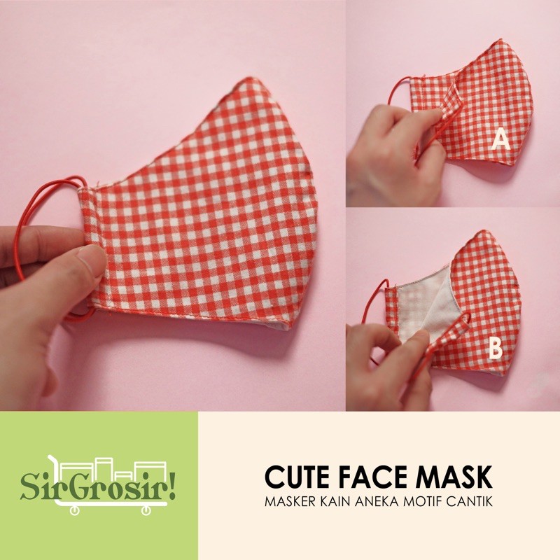 CUTE FACE MASK - Masker Kain Cantik Non-Medis Motif Kotak Lucu Merah Katun Jepang Nyaman Lembut