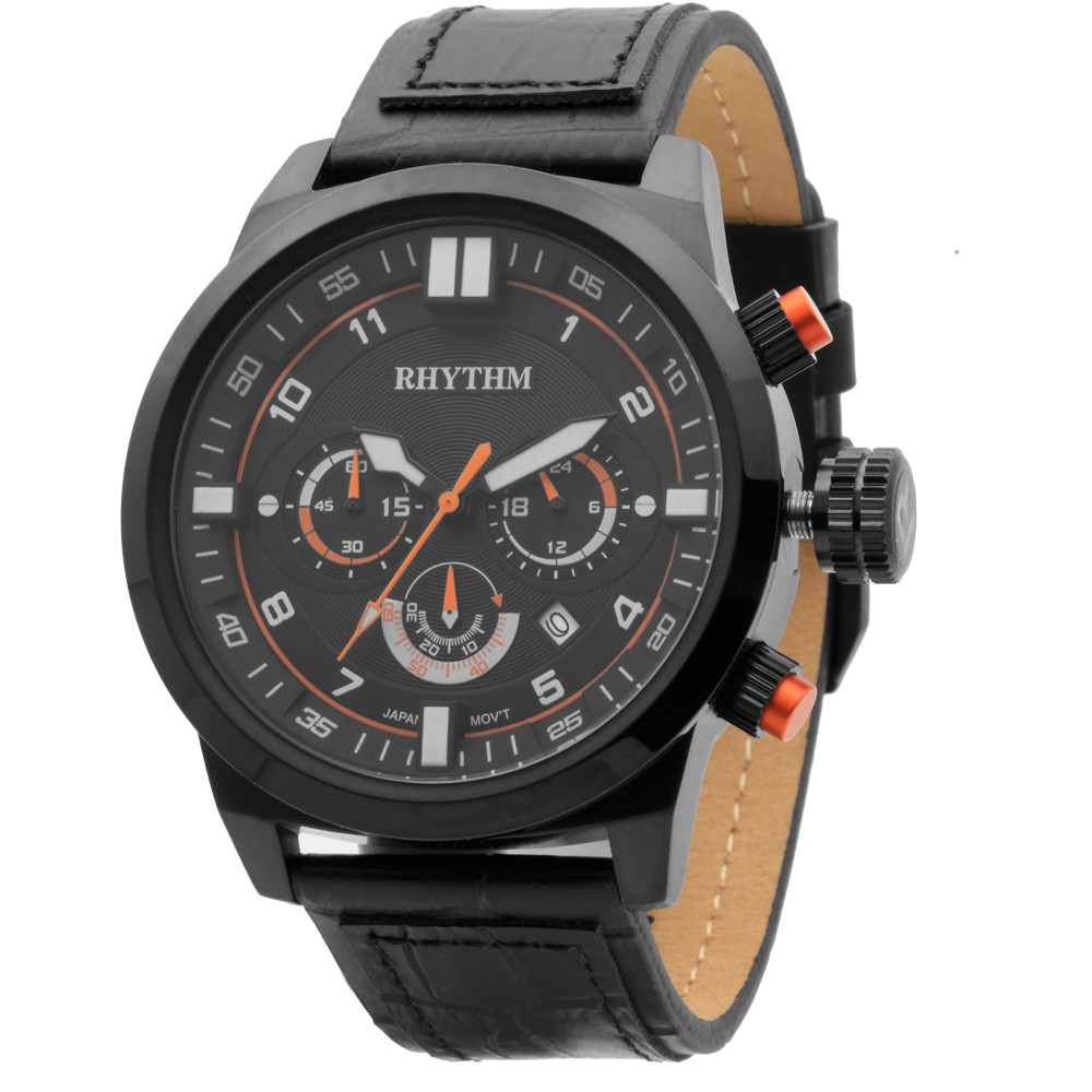 JAM TANGAN PRIA RHYTHM SI1602 L03 SI1602L03 ANALOG BLACK LEATHER STRAP