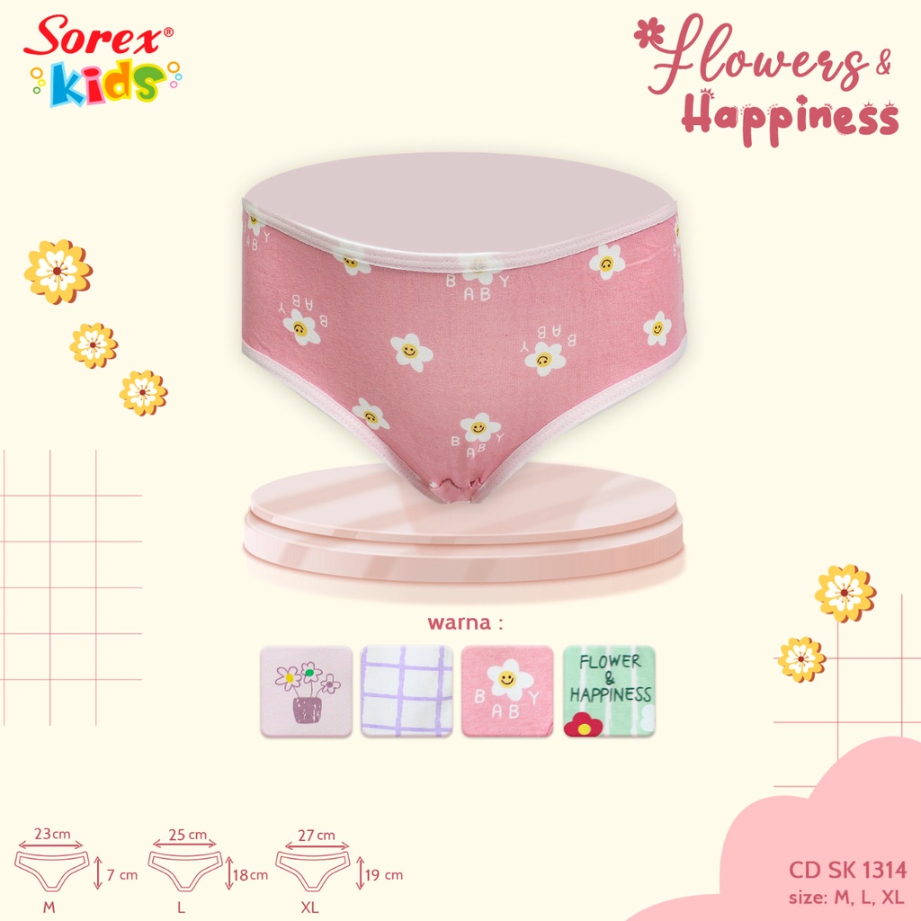Celana Dalam / CD / Anak / Perempuan / Cewek / Motif Flowers CD SK 1314 Warna Pink Hijau Ungu Putih 