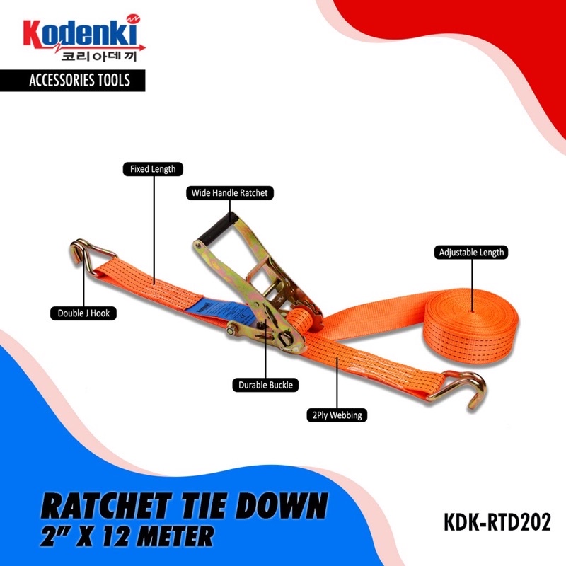 KODENKI RTD202 Rachet Tie Down 2 Inch Tali Pengikat Barang Motor Truk Cargo Lashing