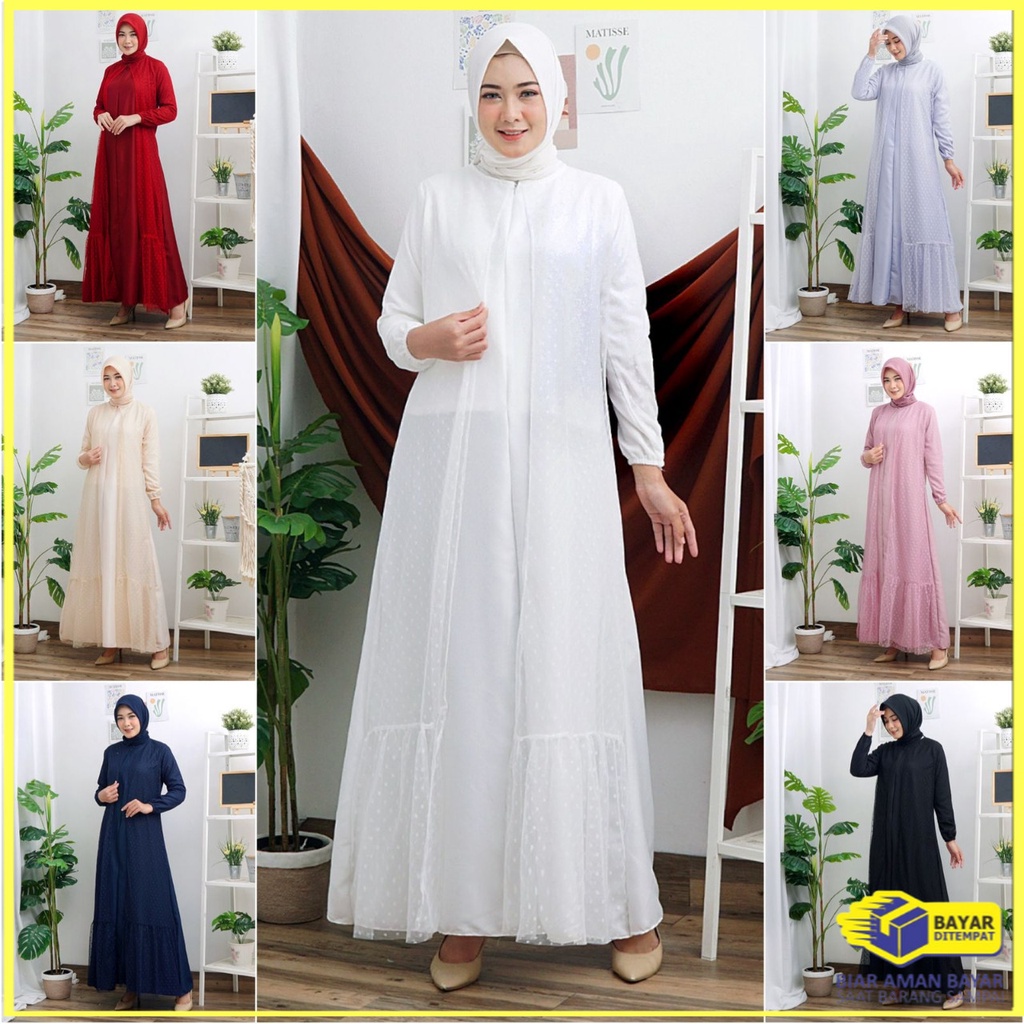 Shiyan Gamis BuSui Pesta LD 105 XL Bahan Moscrepe Mix Tille Dot Maxi Muslim Lebaran Kondangan Premiu
