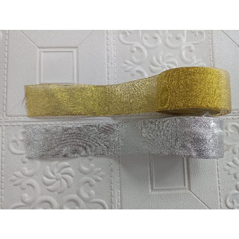 

1 meter pita metalik. pita gold silver. pita gliter lebar 5cm