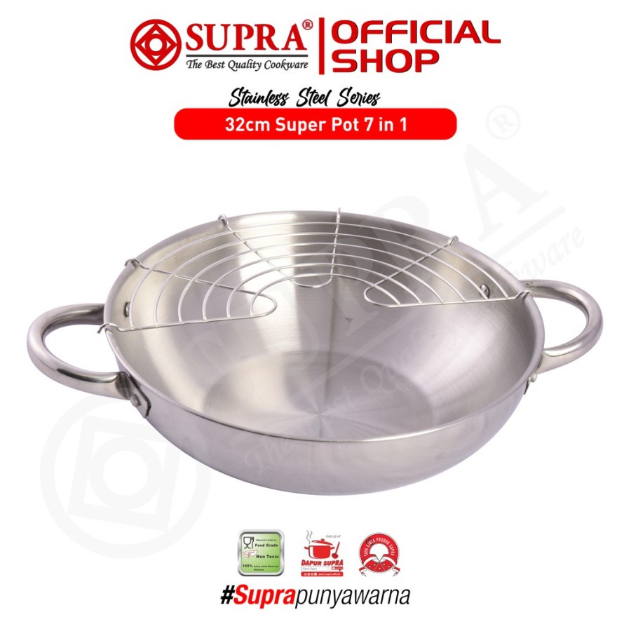 SUPRA Panci Stainless Steel 32 Cm Super Pot 7 in 1 - Panci Kukus Panci Masak Serbaguna