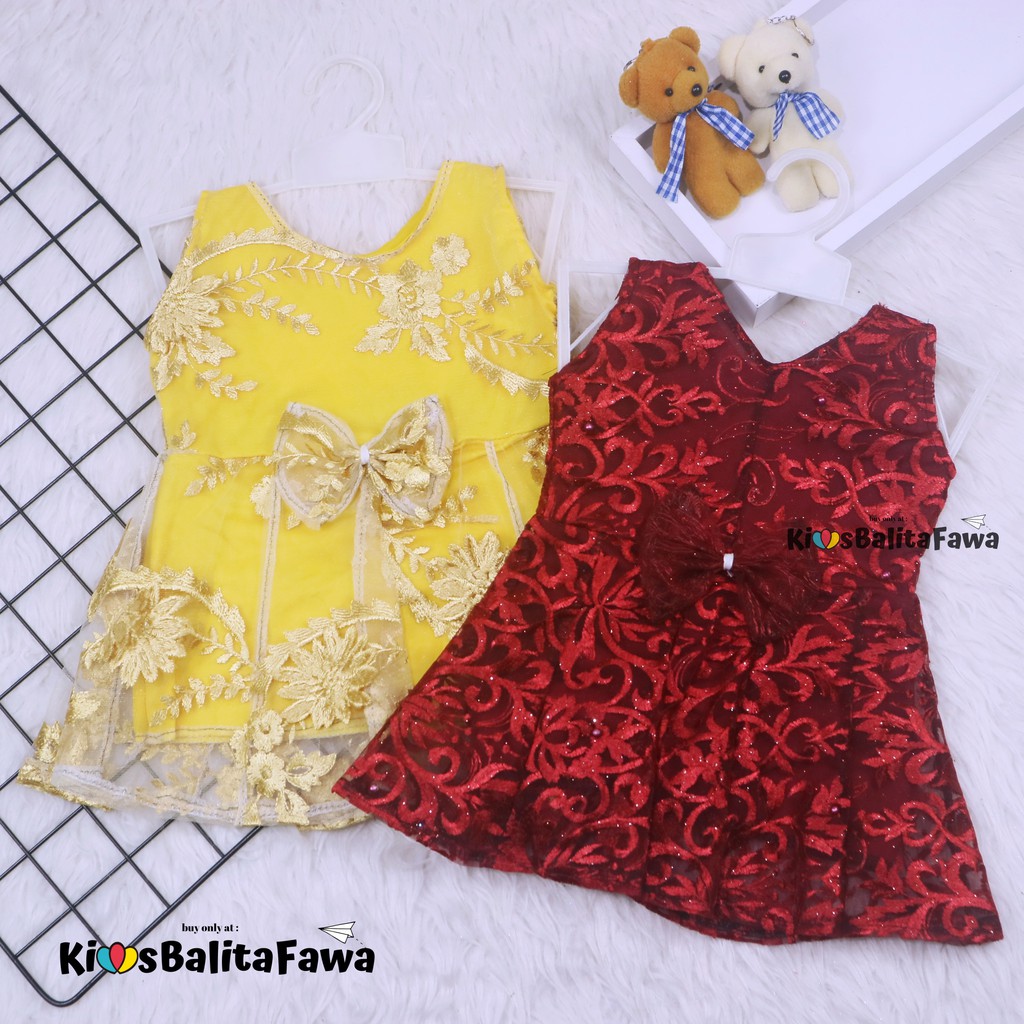 Dress Keira uk 6-12 Bulan/ Dres Kondangan Anak Perempuan Brukat Kensi Gaun Pesta Baju Baby Import