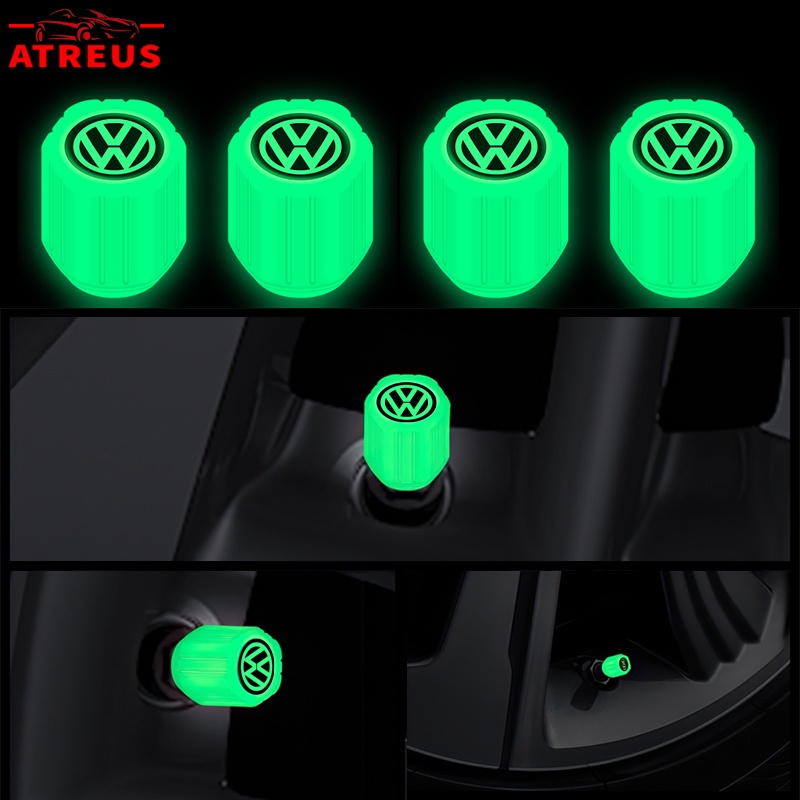 4pcs Volkswagen Luminous Pentil Ban Tutup Pentil Ban Polo Volkswagen Golf mk3 mk6 mk7 Scirocco Beetle Passat B5 B6 B7 CC B8 T5 Aksesoris Mobil Motor Sepeda