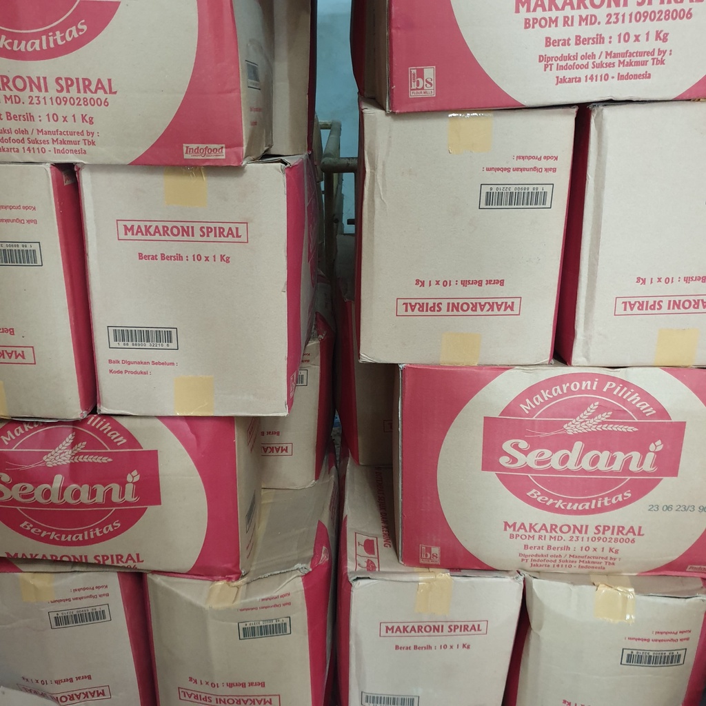 

[Dus] Makaroni Pasta merk Sedani bogasari Bentuk Spiral Pipa Kerang Spagheti spaghetti10 packs x 1 kg - SED*