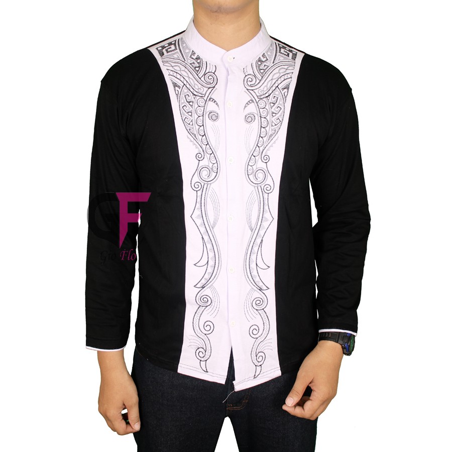 GIOFLO Pakaian Pria Baju Koko Panjang Bordir Terbaru Black / KKL 63