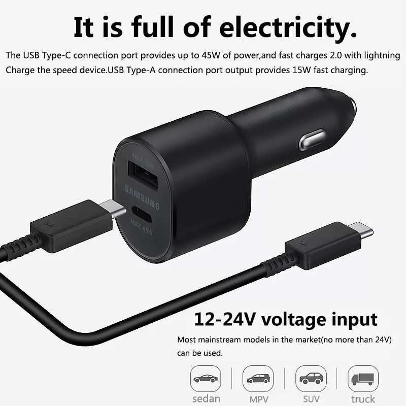 [RO ACC] CAR CHARGER MOBIL PD SAMSUNG SUPER FAST CHARGING 60W DUAL USB