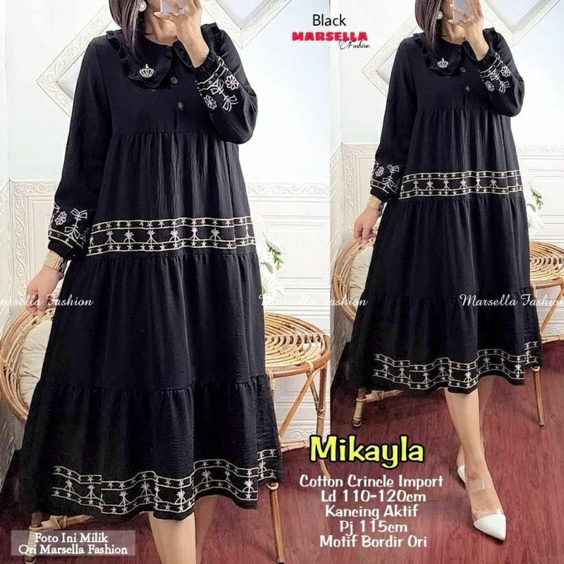 Mikayla Tunik, TUNIK CRINCLE SUPER CANTIK FIT XXL LD 112 CRINCLE IMPORT MIX BORDIR TERMURAH OOTD MODIS