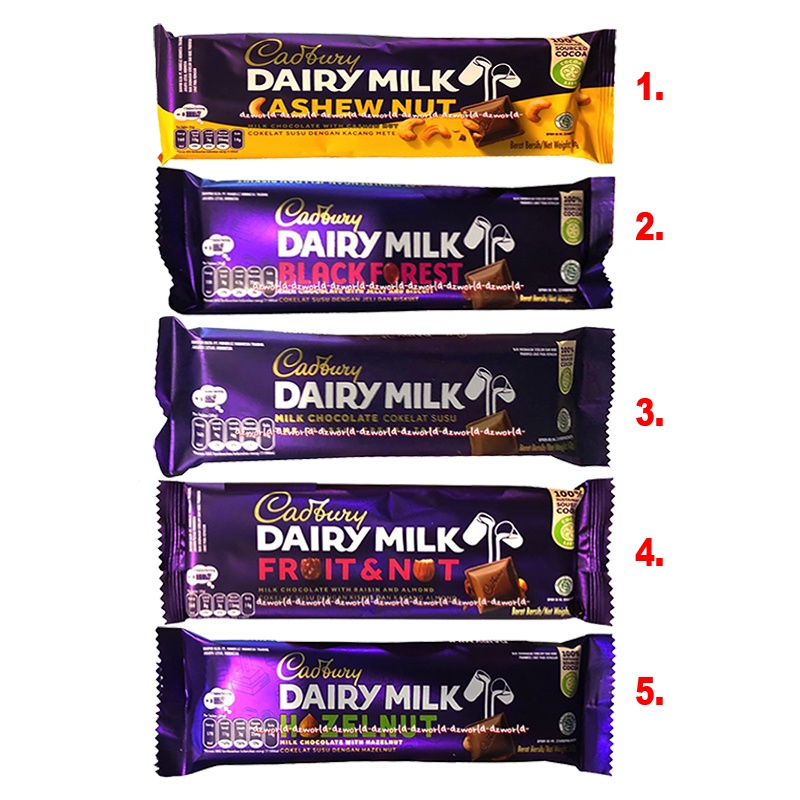 Cadbury Dairy Milk 60gr Cashew Nut Blackforest Milk Chocolate Fruit &amp; Nut Hazelnut Coklat Cadbury Kadbury Cokelat Susu