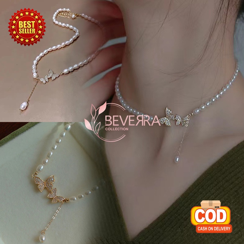 Kalung Mutiara Pearl Motif Kupu-Kupu Wanita Korea Aksesoris Perhiasan Bahan Alloy Tahan Lama KLG56