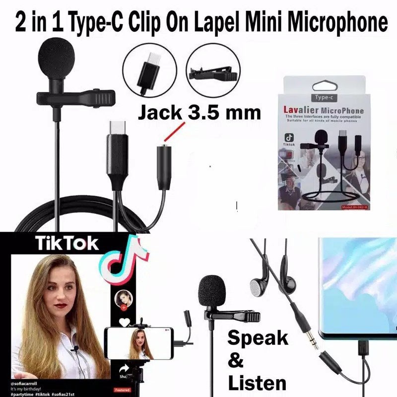 Trend-Microphone Lavalier Mic Clip On Type C 3.5mm jack tiktok zoom