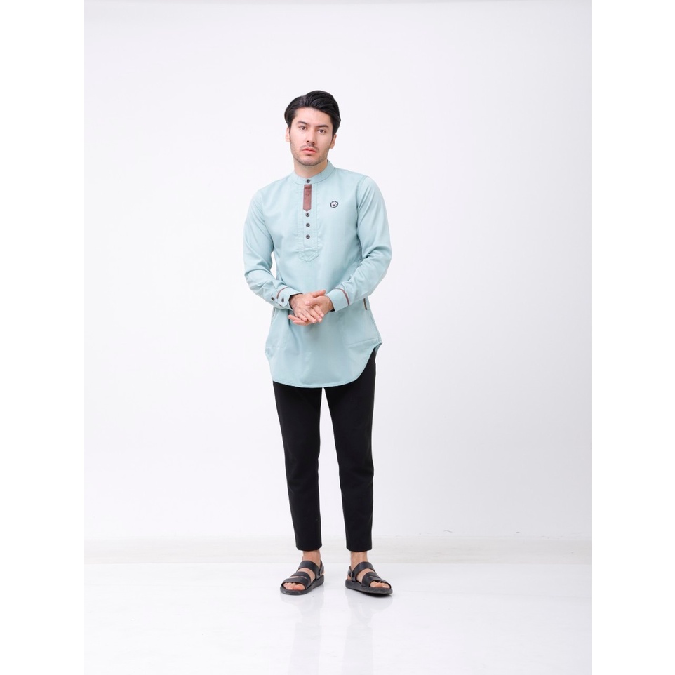 PROGRESS MAN baju koko pria lengan panjang koko kurta pangsi kemeja koko pria lengan panjang koko kurta pangsi baju kurta pangsi dewasa logo bordir Mint P4N9S106