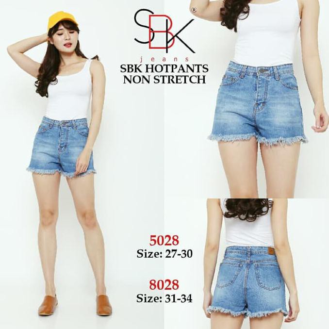 27-34 SBK 5028 HW Hotpants Rumbai DF celana wanita jeans pendek biru - Biru Muda, 27