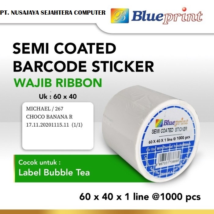 

Sticker Barcode Semicoated 60 x 40 BLUEPRINT Stiker Label 60x40 mm