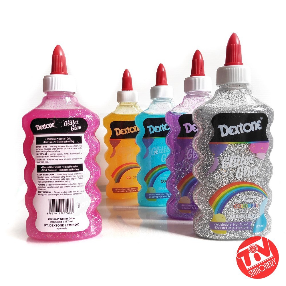 

Glitter Glue Dextone 177 ml (untuk prakarya & bahan slime)